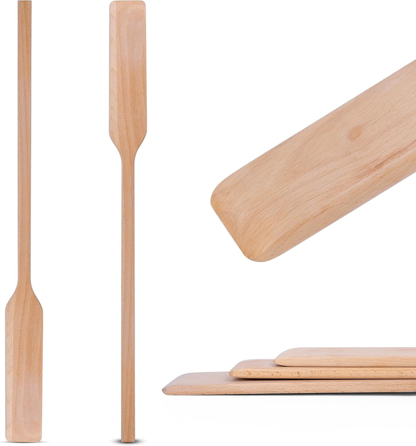 Flat Wooden Spatula for Cooking - 24" Long Wooden Stirring Paddle for Cooking, Mixing, Brewing in Big Stock Pots, Hand-Held Beech Wood Pot Stirrer Wooden Spoon for Kitchen