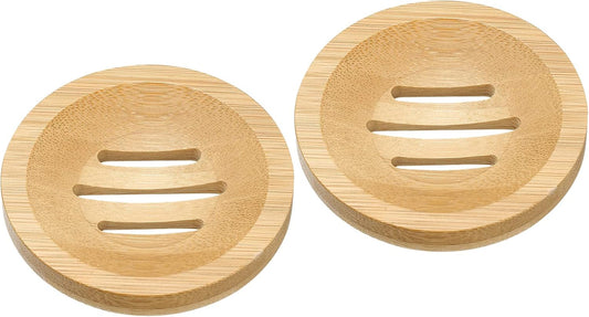 uxcell Wooden Soap Dish, 2Pack Natural Bamboo Soap Saver Tray Self Draining Soap Holder for Bathroom, Bathtub, Kitchen Sink