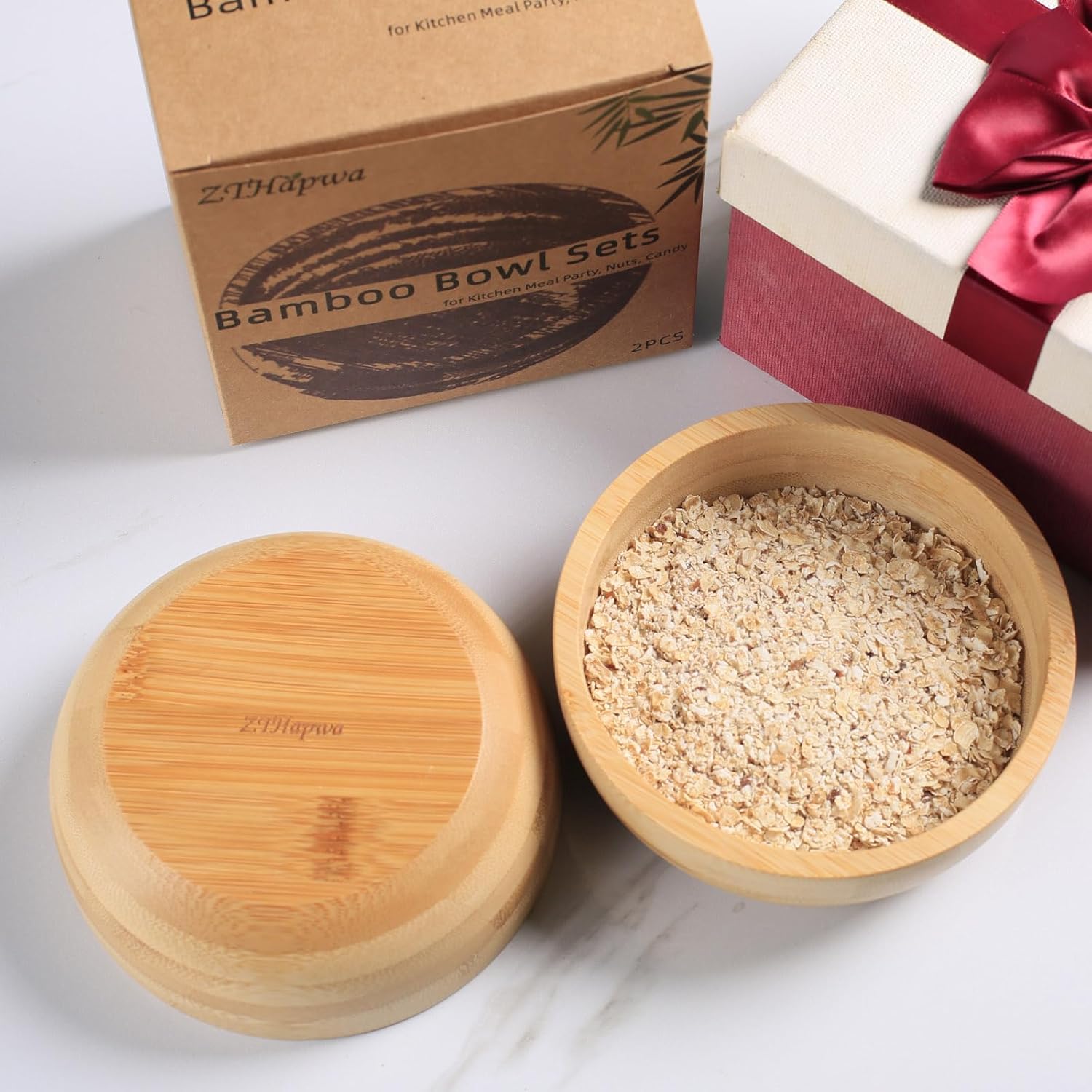 Soup Bowls Set of 2 for Dessert/Cereal/Pasta/Fruit | Natural Bamboo Serving Bowls for Nuts/Candy/Snacks/Pistachio | Charcuterie Accessories for Dipping/Condiments/Sauce | 15.21 Oz Capacity