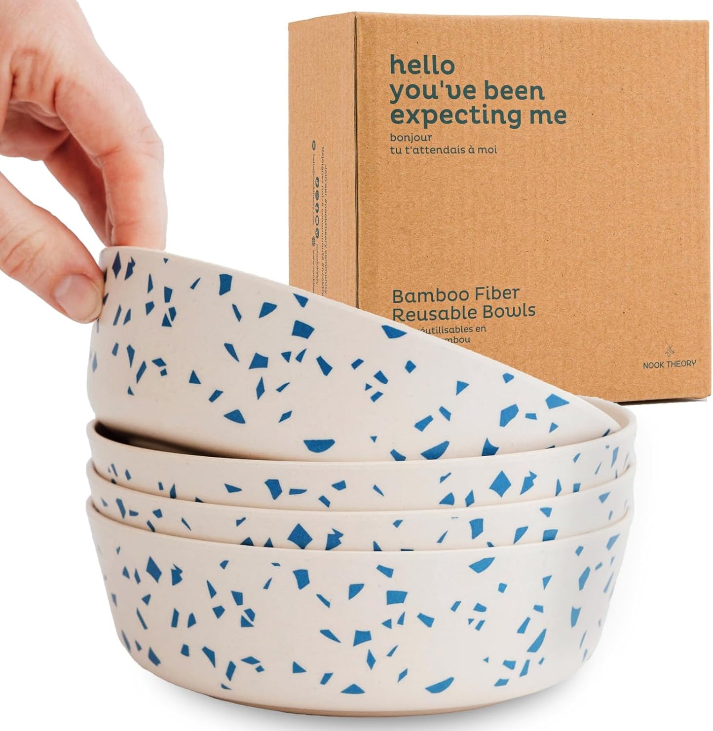 Nook Theory 4 Pack Bamboo Bowls - 18 Oz Reusable Toddler and Kids Bowl, Dishwasher Safe - Not Microwavable Bamboo Dishes (Celebration)