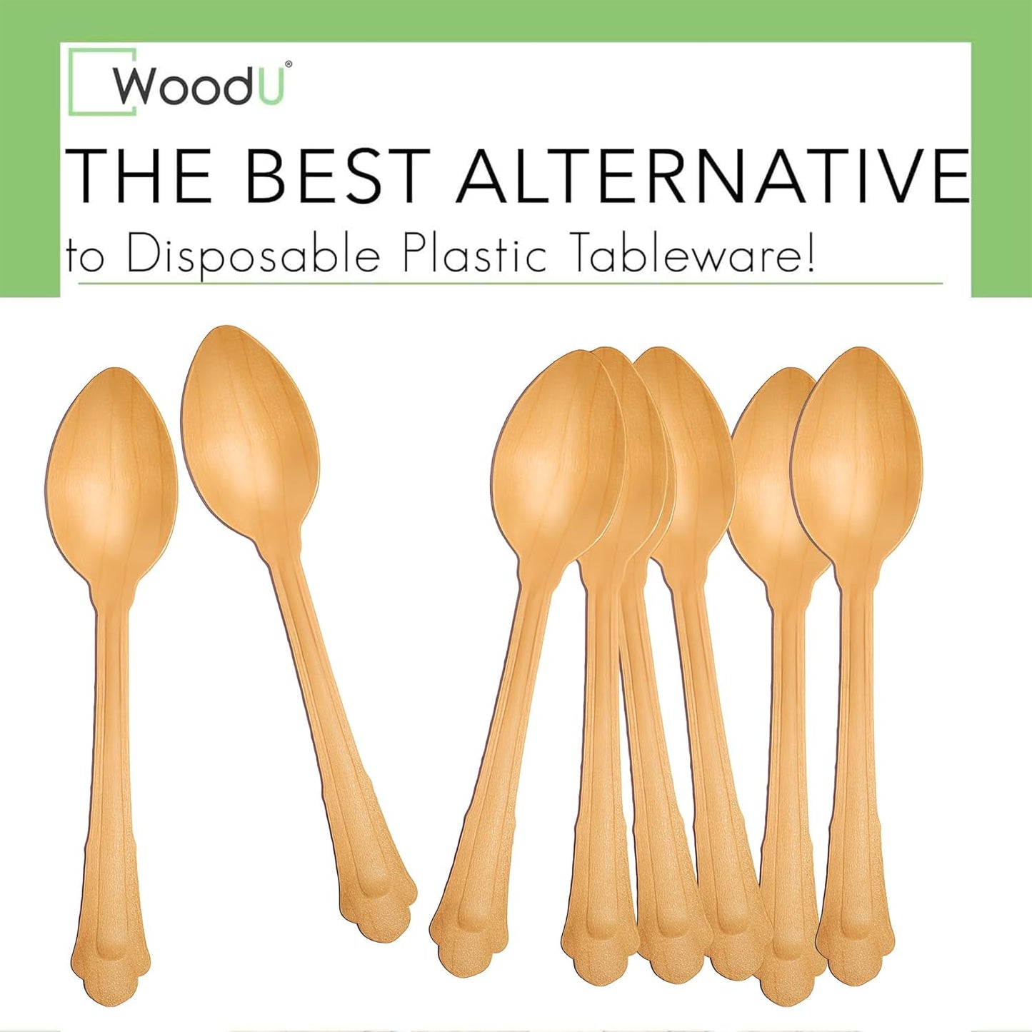 Disposable Wooden Spoons 7.75" - Serving Spoon for Eating - Cutlery Set Alternative to Plastic Spoons - Pack of 100