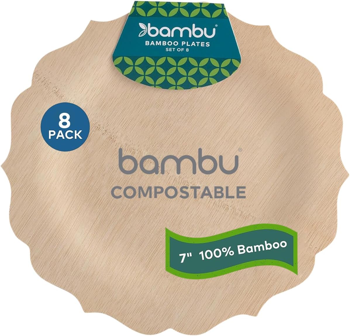 Bambu Pack of 25-11 Inch Disposable Bamboo Plates Fancy, Biodegradable Eco Friendly Products, Bamboo Disposable Plates for Party, Weddings, and Events, Great for Any Occasion, Compostable Plates