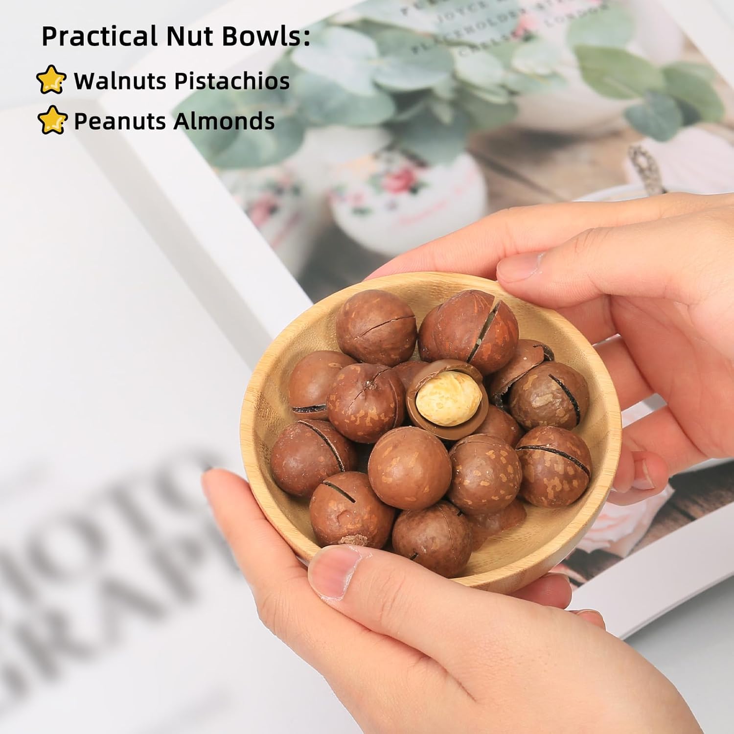 Small Pedestal Fruit Bowls for Kitchen Counter, 6 Oz Mini Bamboo Wooden Serving Bowls for Desserts/Snacks/Nuts/Candy, Farmhouse Footed Bowls for Table Decor, 2 Pcs