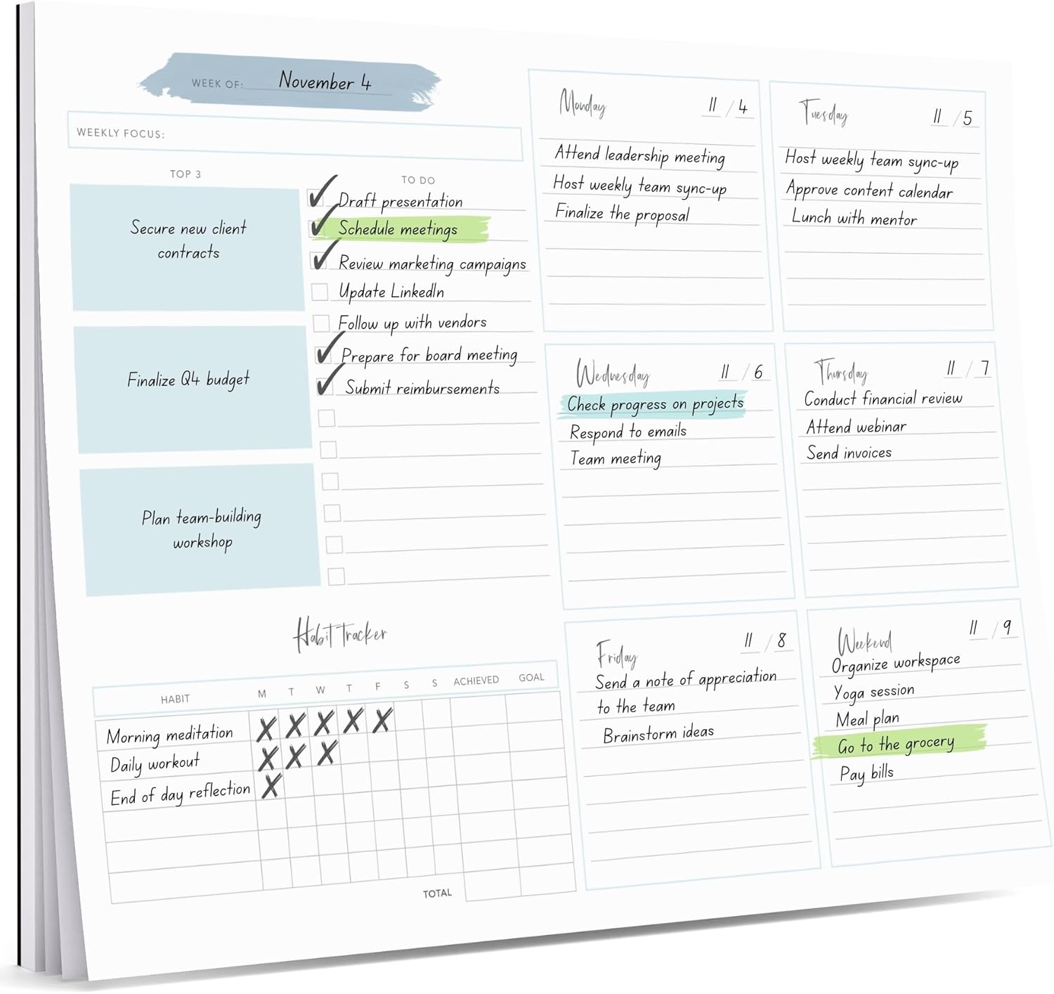 Weekly Planner Notepad Tear off – 52 Undated Weekly Sheets Daily to Do List Notepad, Habit Tracker, Academic Planner Notebook, Daily Work Planner- Full Year Productivity Planner Weekly to Do List Pad