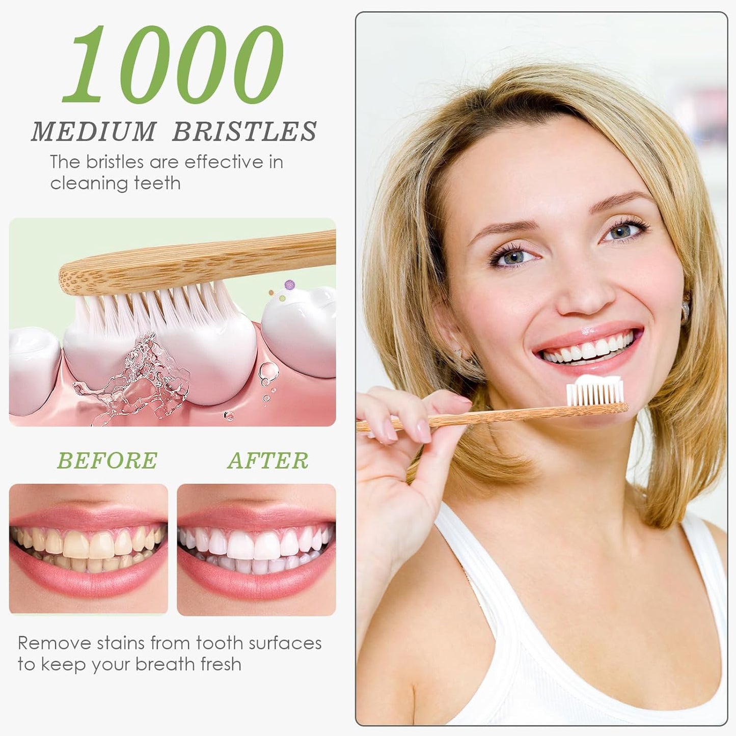 Navona 30 PCS Bamboo Toothbrushes Pack, BPA Free Medium Bristles Toothbrushes for Adults, Eco-Friendly Natural Wooden Toothbrush Bulk, Box of Two Reusable Travel Toothbrush