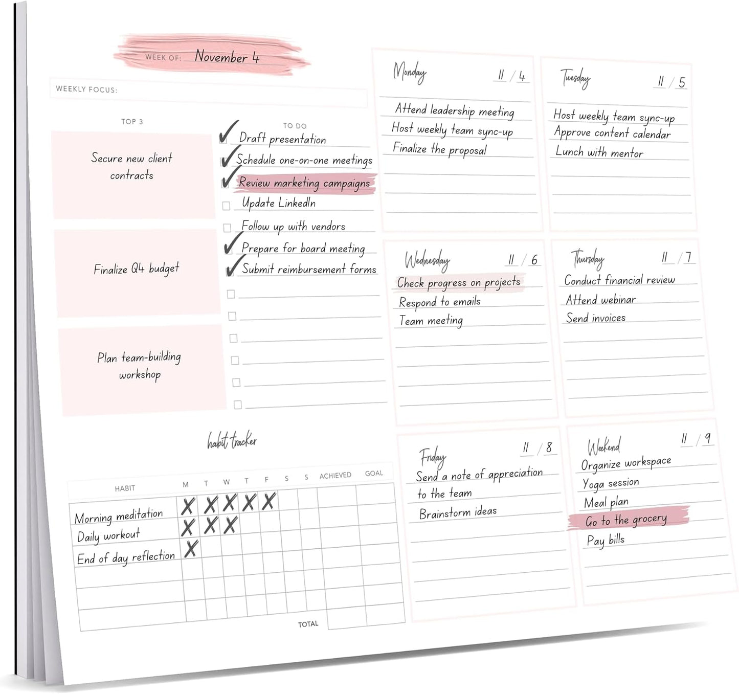 Weekly Planner Notepad Tear off – 52 Undated Weekly Sheets Daily to Do List Notepad, Habit Tracker, Academic Planner Notebook, Daily Work Planner- Full Year Productivity Planner Weekly to Do List Pad