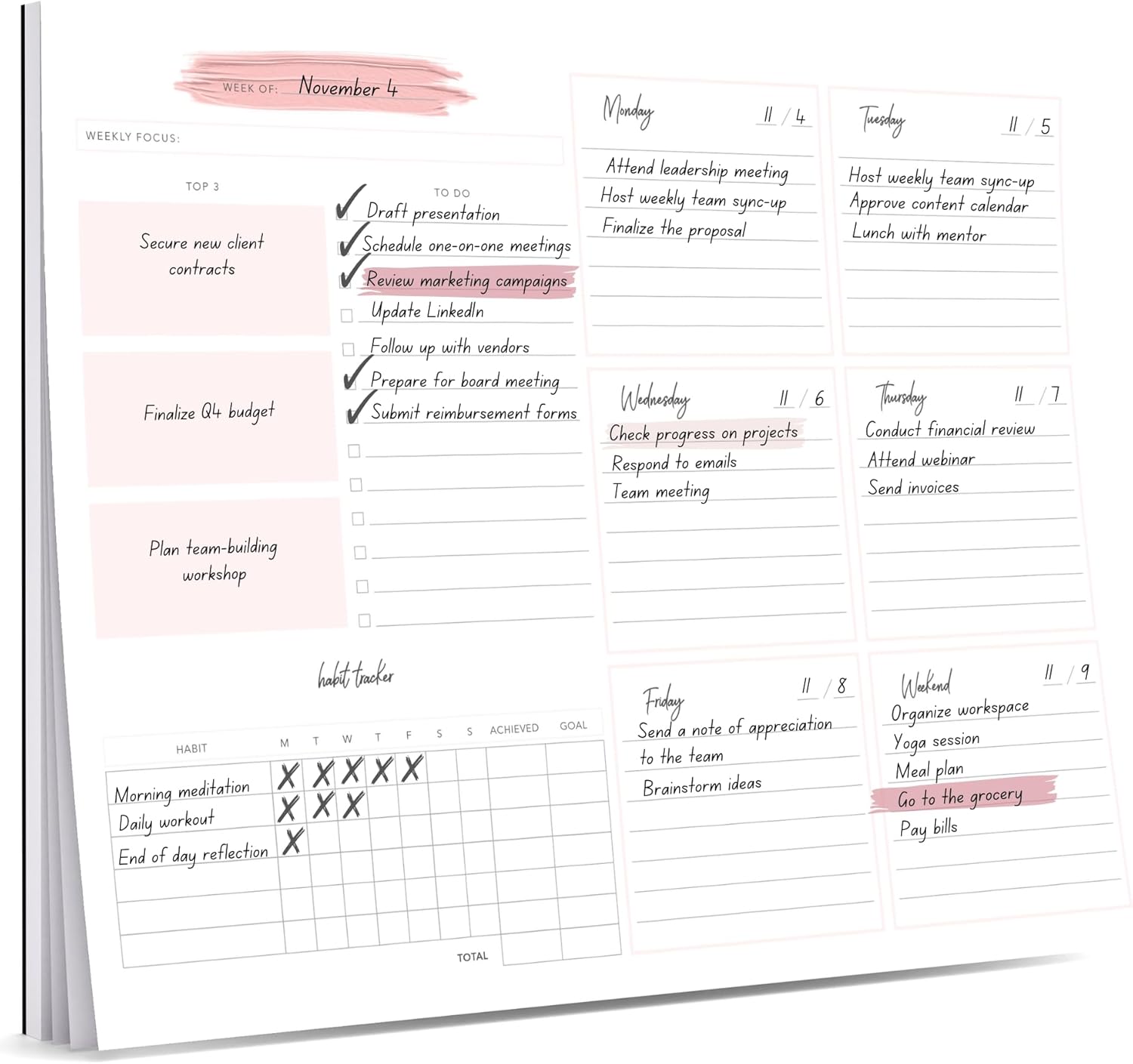 Weekly Planner Notepad Tear off – 52 Undated Weekly Sheets Daily to Do List Notepad, Habit Tracker, Academic Planner Notebook, Daily Work Planner- Full Year Productivity Planner Weekly to Do List Pad
