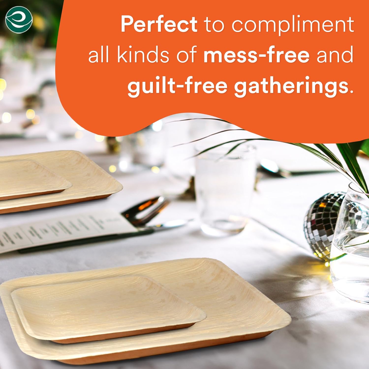 ECO SOUL Compostable 7 & 10 Inch Palm Leaf Square Plates (50 Count) like Bamboo Plates | Biodegradable | Eco-Friendly, Microwave & Oven Safe - Party Pack