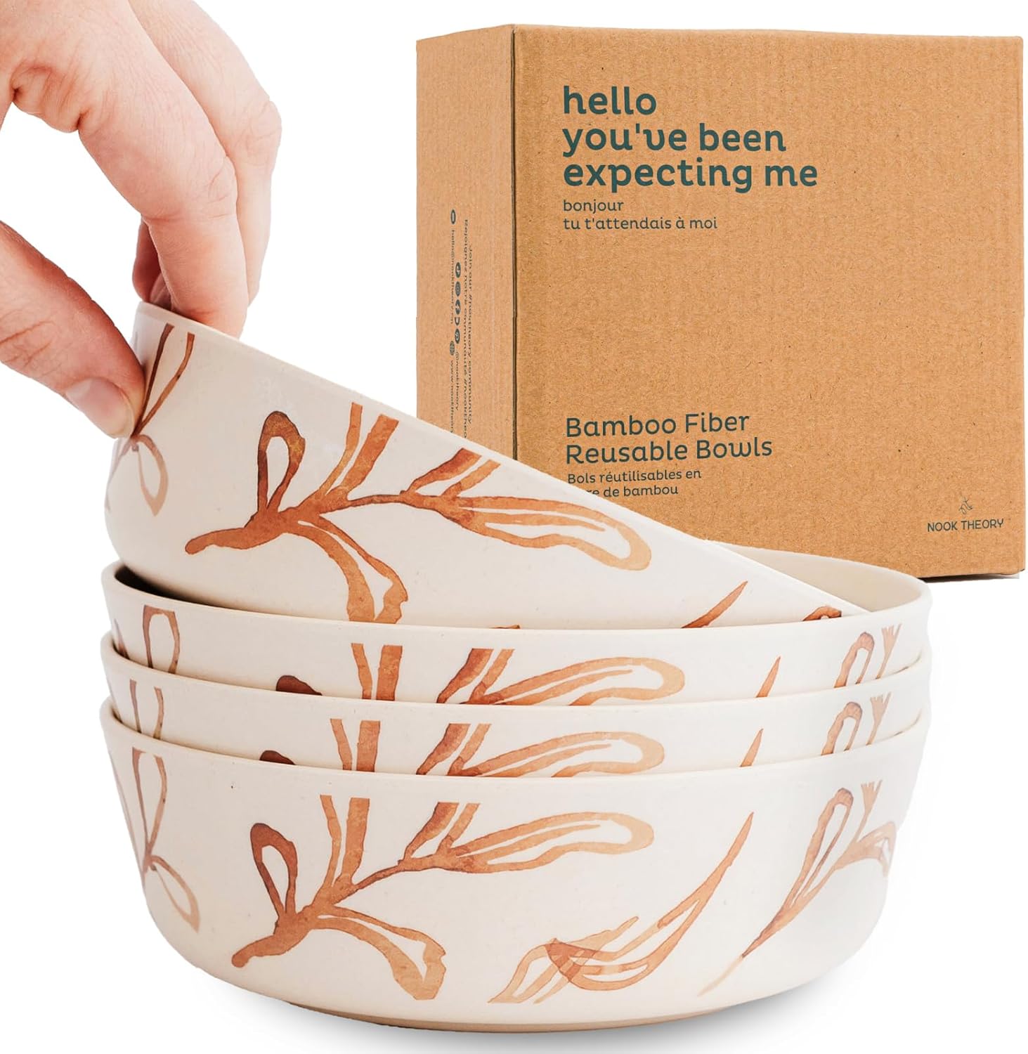 Nook Theory 4 Pack Bamboo Bowls - 18 Oz Reusable Toddler and Kids Bowl, Dishwasher Safe - Not Microwavable Bamboo Dishes (Celebration)