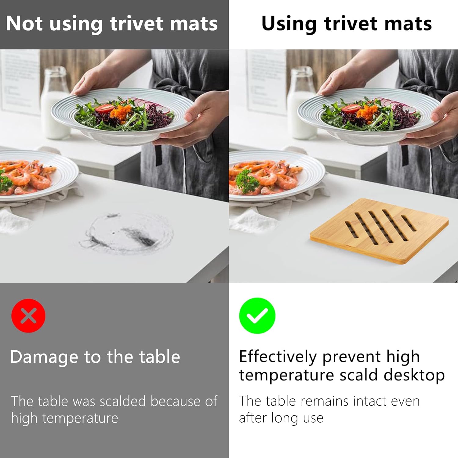 Bamboo Trivet Kitchen Bamboo Hot Pads Trivet Natural Bamboo Trivet Mat Set for Hot Dishes/Pot/Bowl/Teapot/Hot Pot Holders 2 Square 2 Roundness 1 Storage Rack