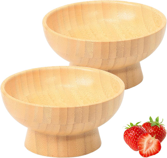 Small Pedestal Fruit Bowls for Kitchen Counter, 6 Oz Mini Bamboo Wooden Serving Bowls for Desserts/Snacks/Nuts/Candy, Farmhouse Footed Bowls for Table Decor, 2 Pcs