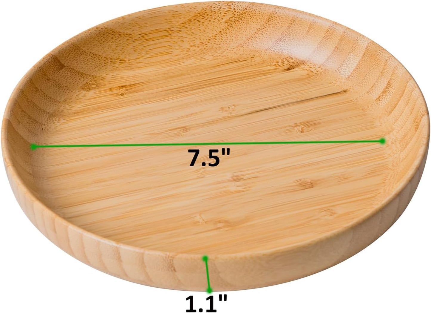 7.5In round Bamboo Wooden Plates - 2PCS Reusable Dinner Plates for Food, Snack, Dessert