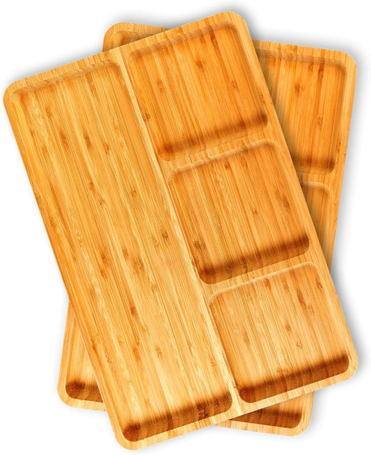 BAMBOO LAND - Bamboo 4-Section Divided Plate, Portion Control for Weight Loss Adults