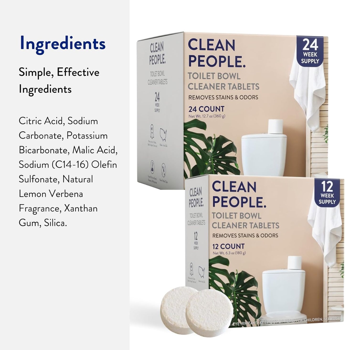 THE CLEAN PEOPLE Toilet Bowl Cleaner | Eco Friendly Toilet Bowl Cleaner Tablets for Removing Hard Water Stains, Rust, and Limescale Buildup (24 Count)