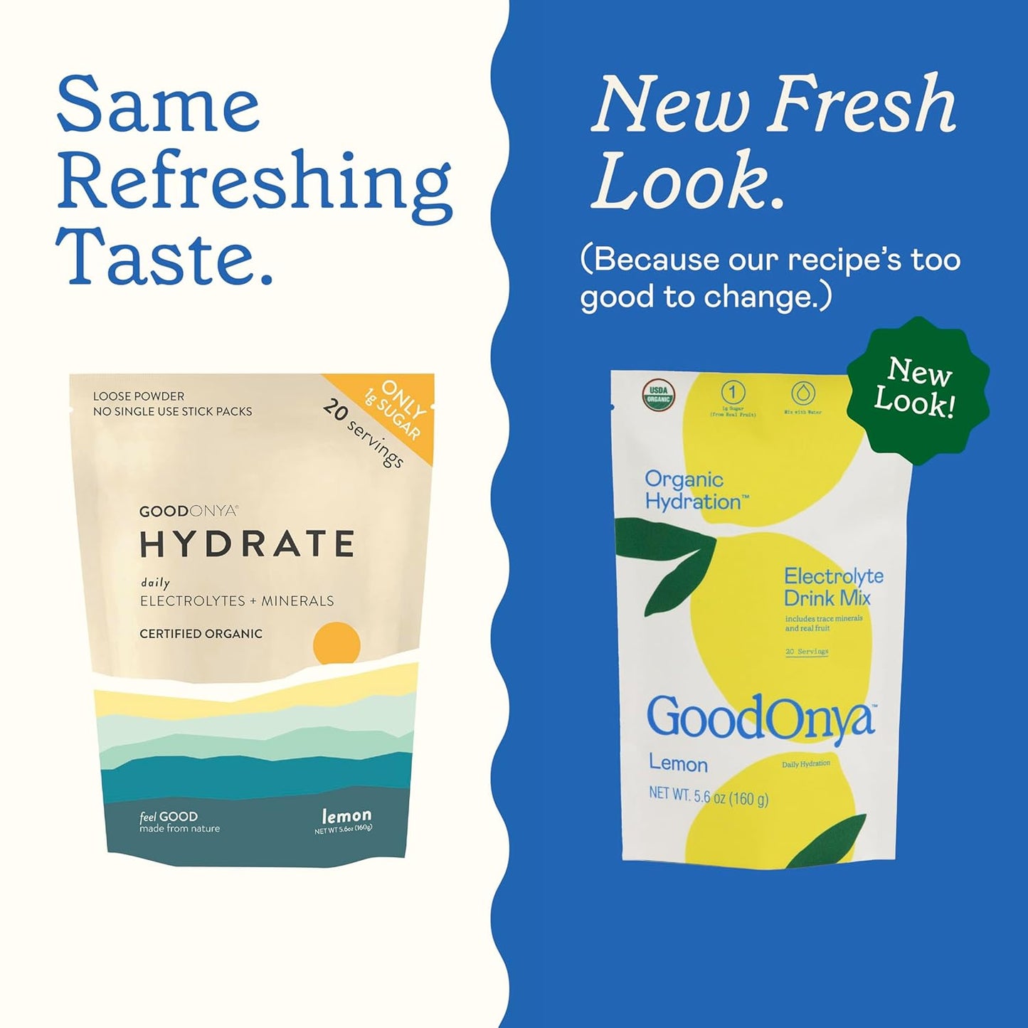 GOODONYA Organic Hydration Electrolyte Drink Mix, Certified Organic Hydration Powder, Non-Gmo, Biochecked Glyphosate Free, Low Sugar, Lemonade Flavor, No Artificial Flavors, 20 Servings