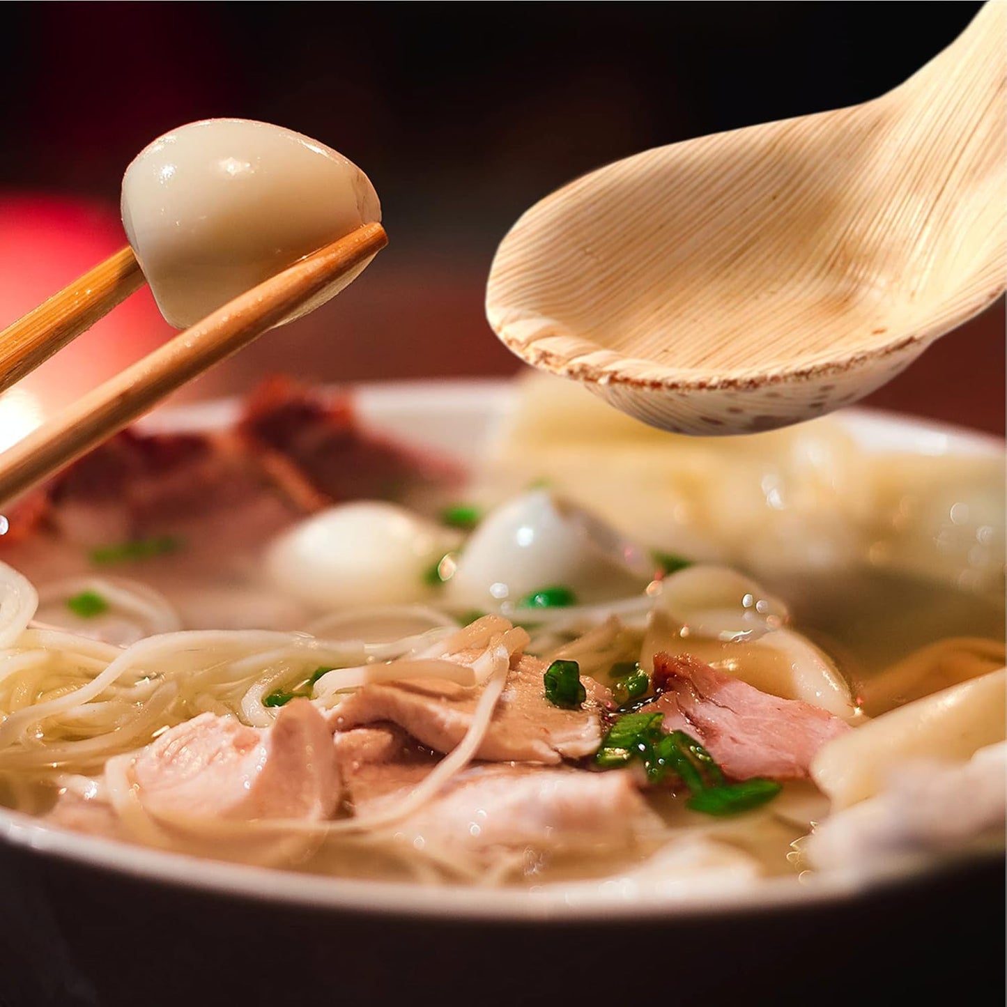 BambooMN 5.1" Premium Bamboo Leaf Chinese Soup Spoons, All Natural Disposable Compostable for Catering and Home Use, 100 Pieces