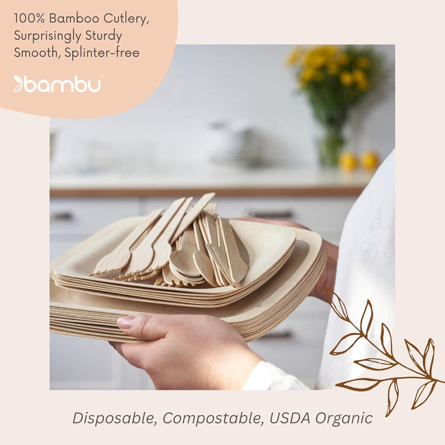 Bambu Pack of 125 - Bamboo Sporks Disposable Set, Biodegradable Eco Friendly Products, Bamboo Utensils for Events, Compostable Cutlery