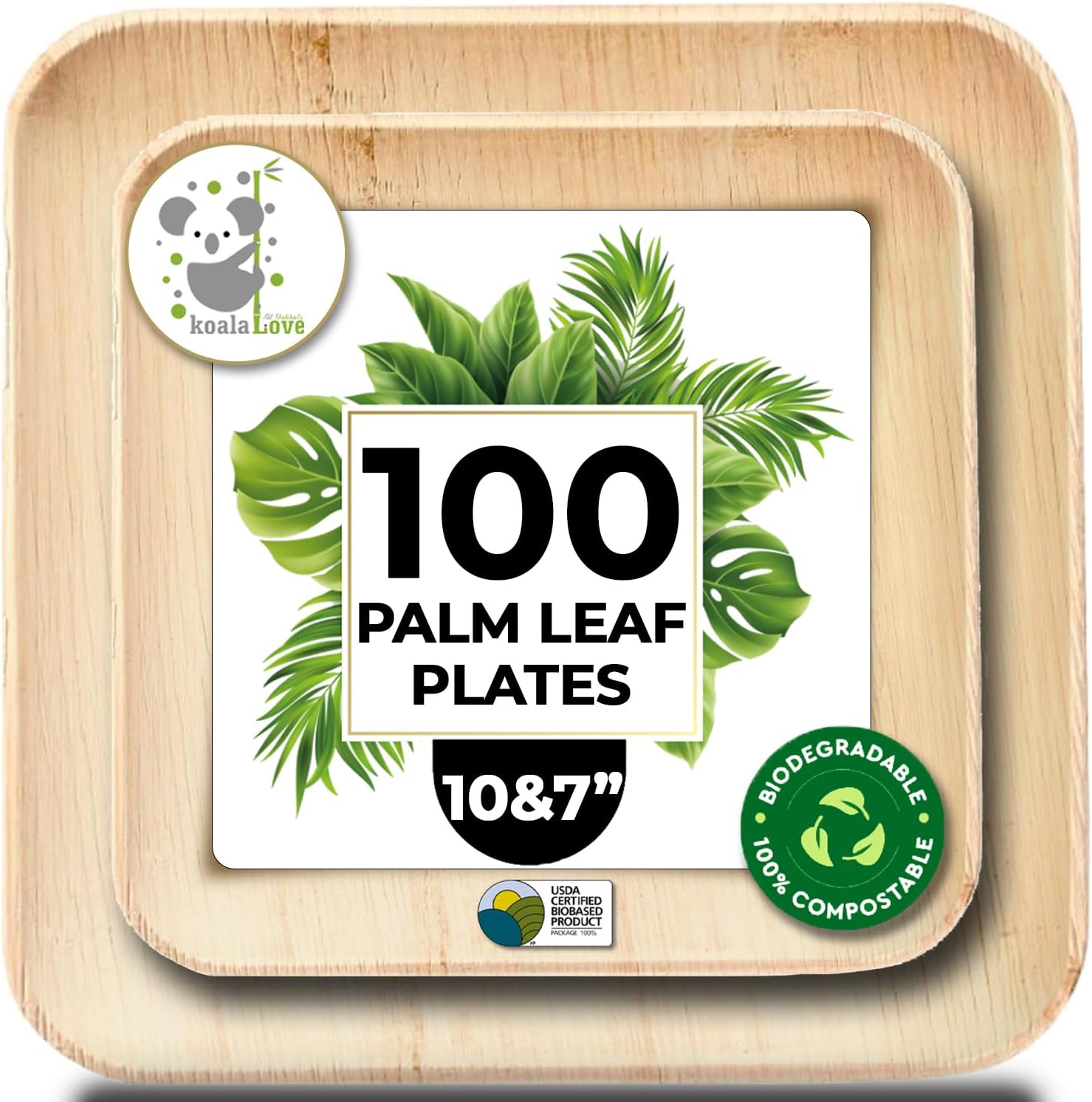 Palm Leaf Plate Bamboo Paper Plates Disposable 10 Inch & 7 Inch Bulk Party Pack Eco Compostable Biodegradable Wooden Plate Best Alternative to Plastic Paper Plates (50 Pc)