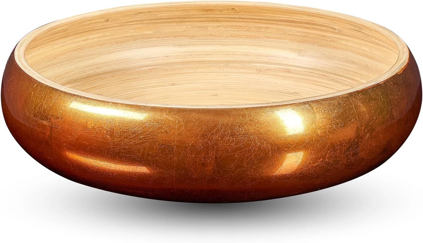 LEXA 12" Handmade White Bamboo Wooden Fruit Bowl for Kitchen Counter - 130 Oz Lightweight Large Bamboo Wood Salad Bowl