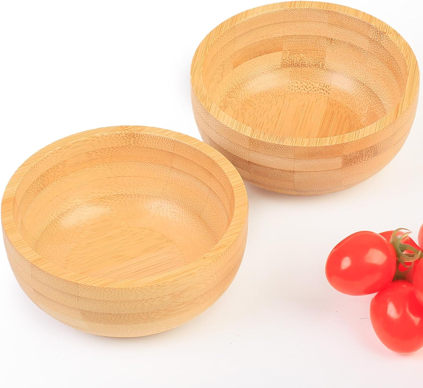 Soup Bowls Set of 2 for Dessert/Cereal/Pasta/Fruit | Natural Bamboo Serving Bowls for Nuts/Candy/Snacks/Pistachio | Charcuterie Accessories for Dipping/Condiments/Sauce | 15.21 Oz Capacity