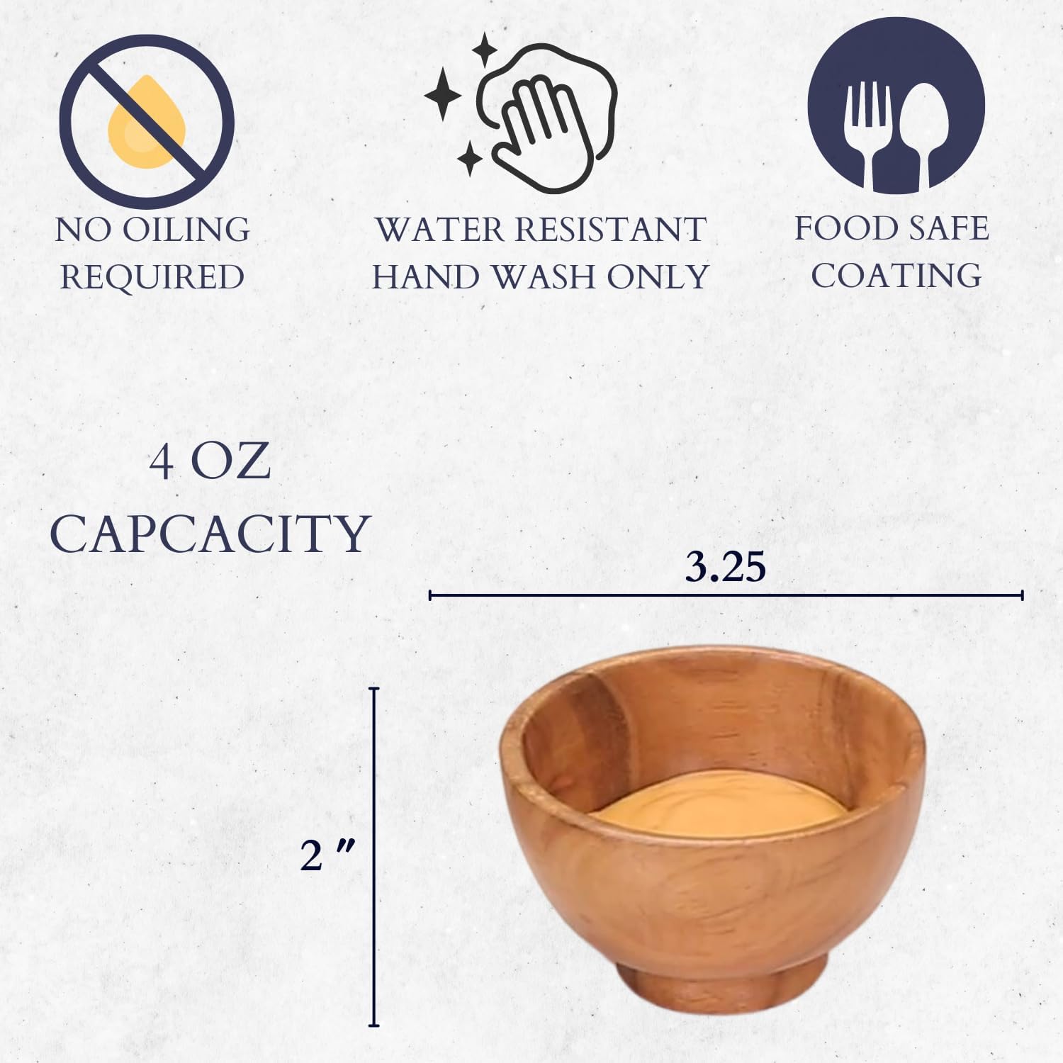 Set of 6 Acacia Wood Small Bowls, 4 Fl Oz 3.25 * 2 Inches | Hand Carved Wooden Kitchen Mini Cups for Dipping Sauce, Salsa, Prep, Salt & Condiments | Charcuterie Board Accessories