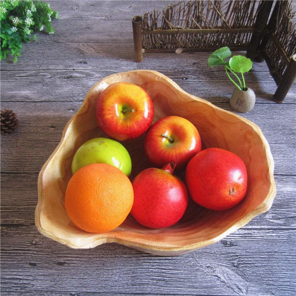 OUEEGER Wood Salad Bowl(10"-12"), Handmade Natural Root Wooden Decoration, Crafts Bowl Serving for Fruit, Snack, Food