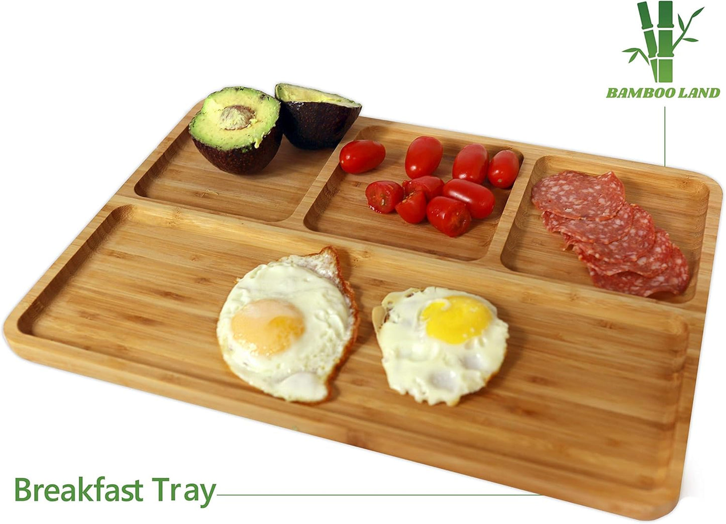 BAMBOO LAND - Bamboo 4-Section Divided Plate, Portion Control for Weight Loss Adults