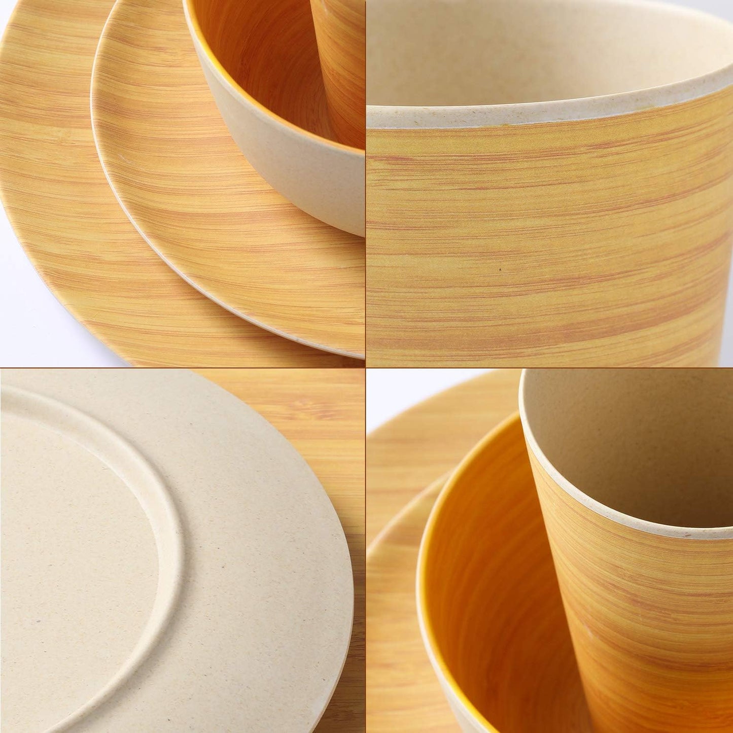 LEKOCH Bamboo Dinnerware Set, Ultra Chic Bamboo Dinnerwareses for 4 Pcs, Bamboo Fiber Plate Dish Set, Kitchen Tablewares Eco-Friendly Reusable Outdoor Camping Dinnerware Sets