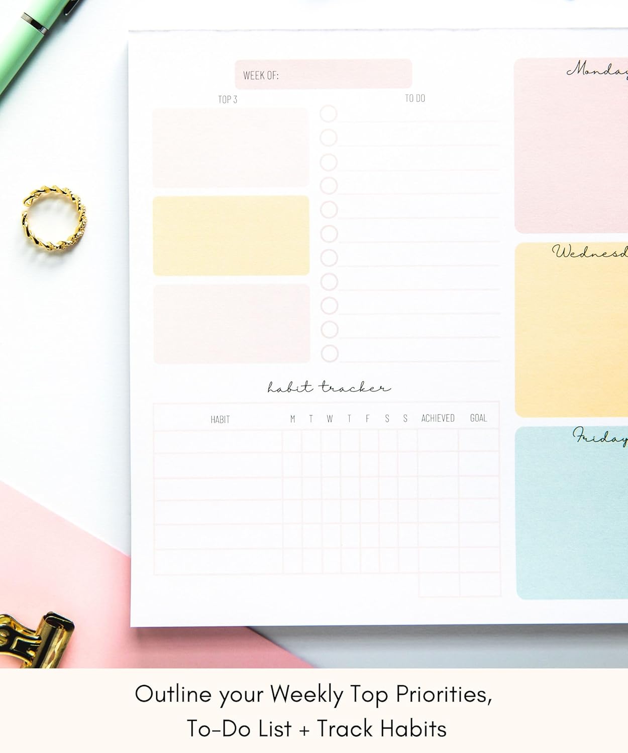 Weekly Planner Notepad Tear off – 52 Undated Weekly Sheets Daily to Do List Notepad, Habit Tracker, Academic Planner Notebook, Daily Work Planner- Full Year Productivity Planner Weekly to Do List Pad