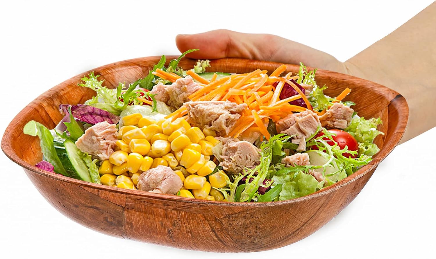 Elsjoy 8 Pack 8 Inch Wooden Woven Salad Bowl, Reusable Square Serving Bowl Woven Wood Mixing Bowl Set, Unbreakable Snack Bowls for Salad, Fruits, Snacks