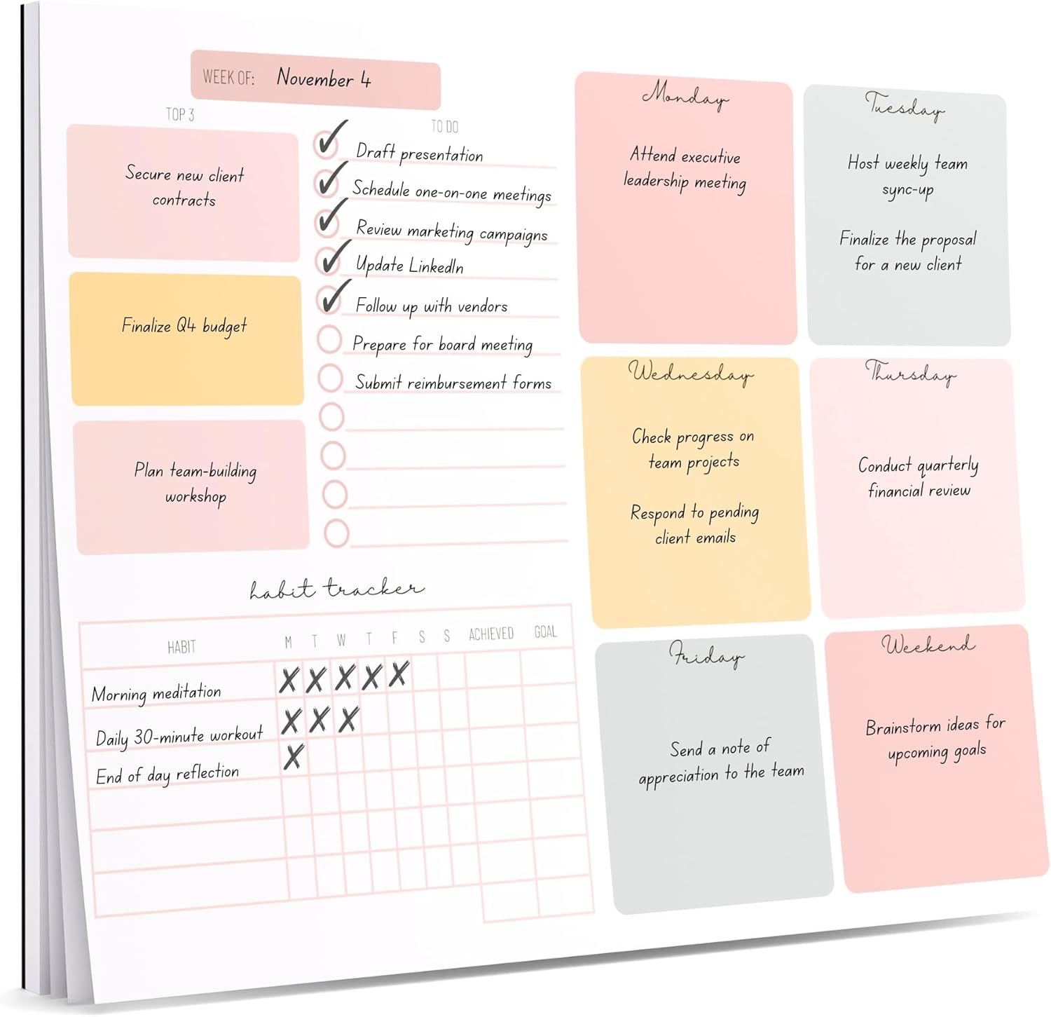 Weekly Planner Notepad Tear off – 52 Undated Weekly Sheets Daily to Do List Notepad, Habit Tracker, Academic Planner Notebook, Daily Work Planner- Full Year Productivity Planner Weekly to Do List Pad