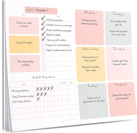 Weekly Planner Notepad Tear off – 52 Undated Weekly Sheets Daily to Do List Notepad, Habit Tracker, Academic Planner Notebook, Daily Work Planner- Full Year Productivity Planner Weekly to Do List Pad