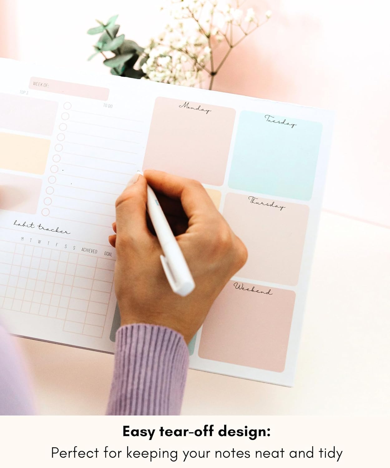 Weekly Planner Notepad Tear off – 52 Undated Weekly Sheets Daily to Do List Notepad, Habit Tracker, Academic Planner Notebook, Daily Work Planner- Full Year Productivity Planner Weekly to Do List Pad