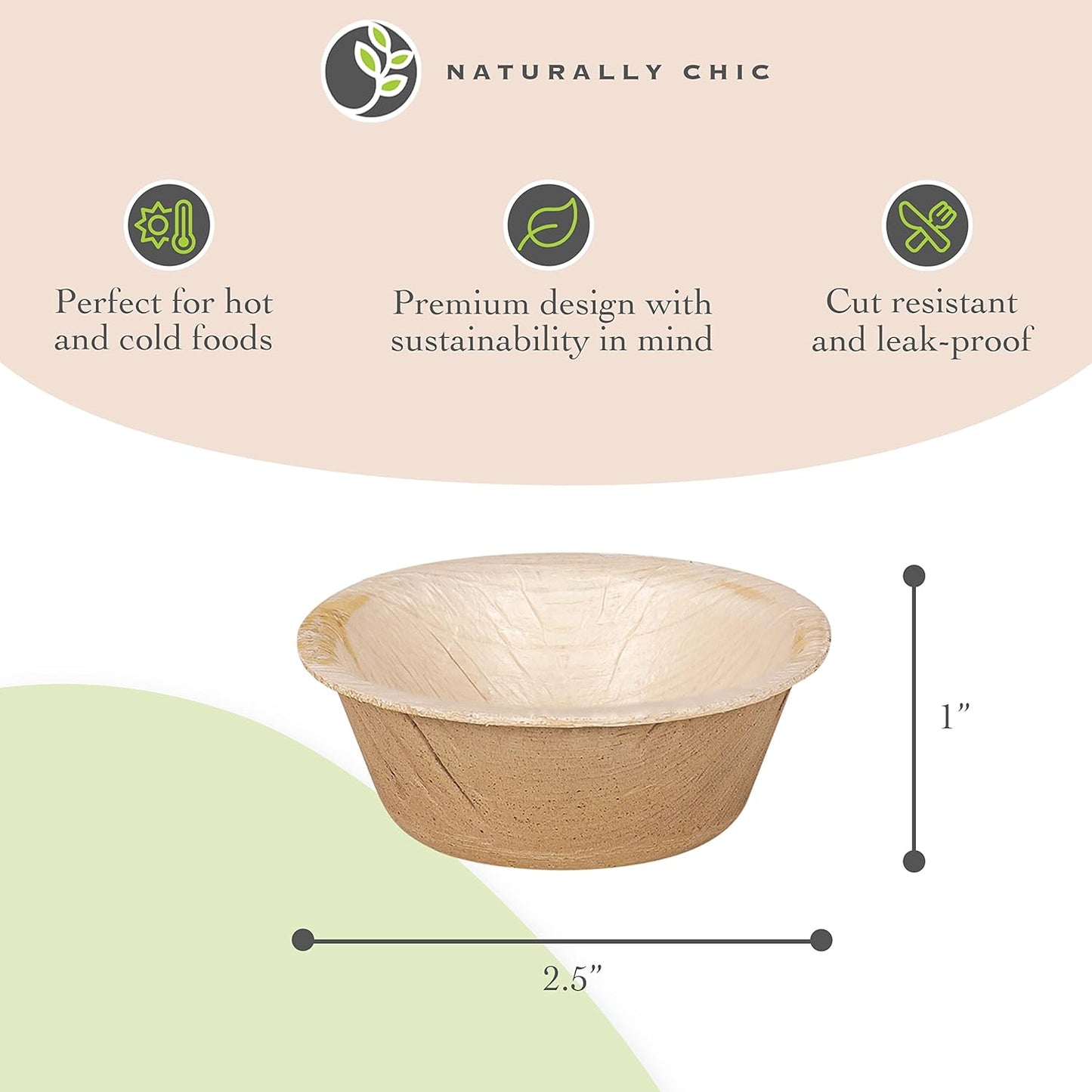 Mini Palm Leaf Dip Bowls - 2.5 Inch 100 Pack Sauce Cups - Same as Small Bamboo Bowls for Sauces - Eco Friendly, Disposable, Compostable and Biodegradable - Mini 1.5 oz Ramekins