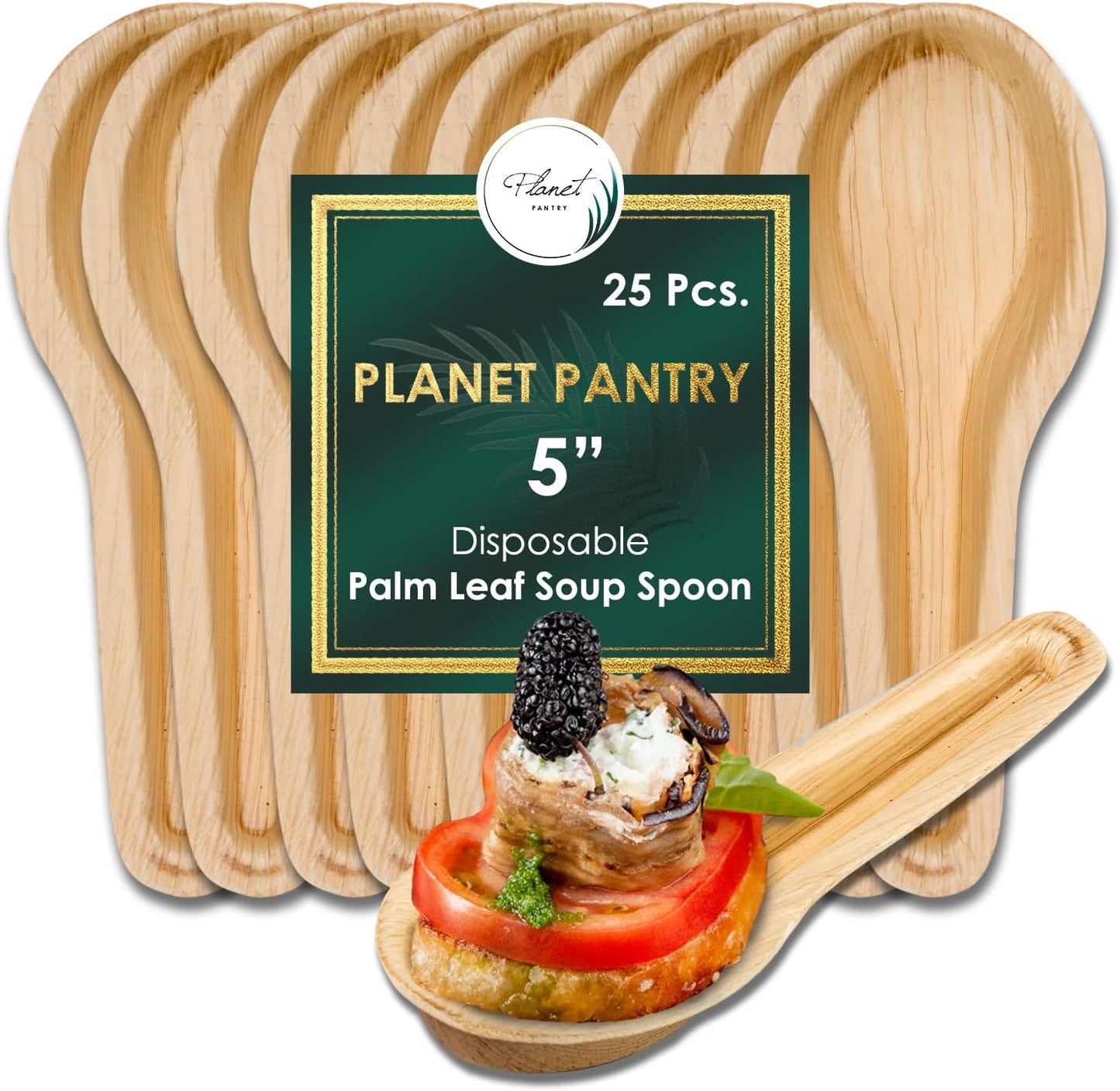 Disposable Palm leaf Cutlery Wooden Bamboo-Like Paper and Plastic Alternative Eco-Friendly for Food, Party, Buffet (5" Soup Spoon, 25)