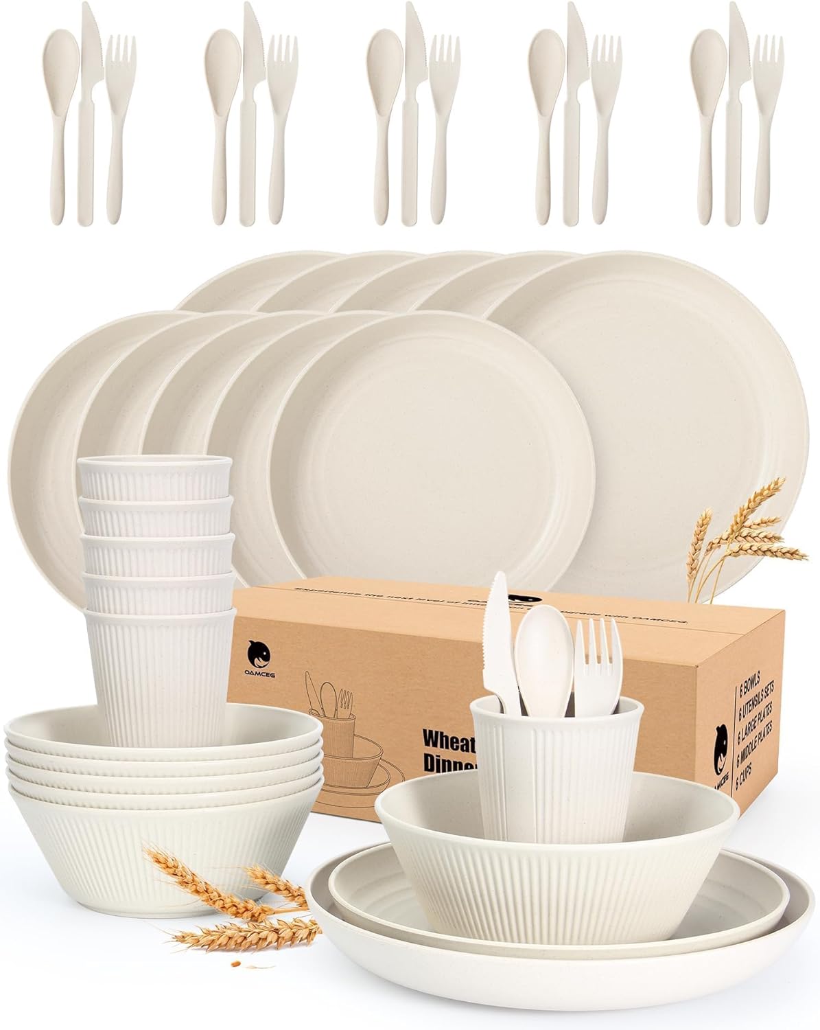 Wheat Straw Dinnerware Set For 4 - Plates, Bowls & Cups | Microwave & Dishwasher Safe | BPA Free