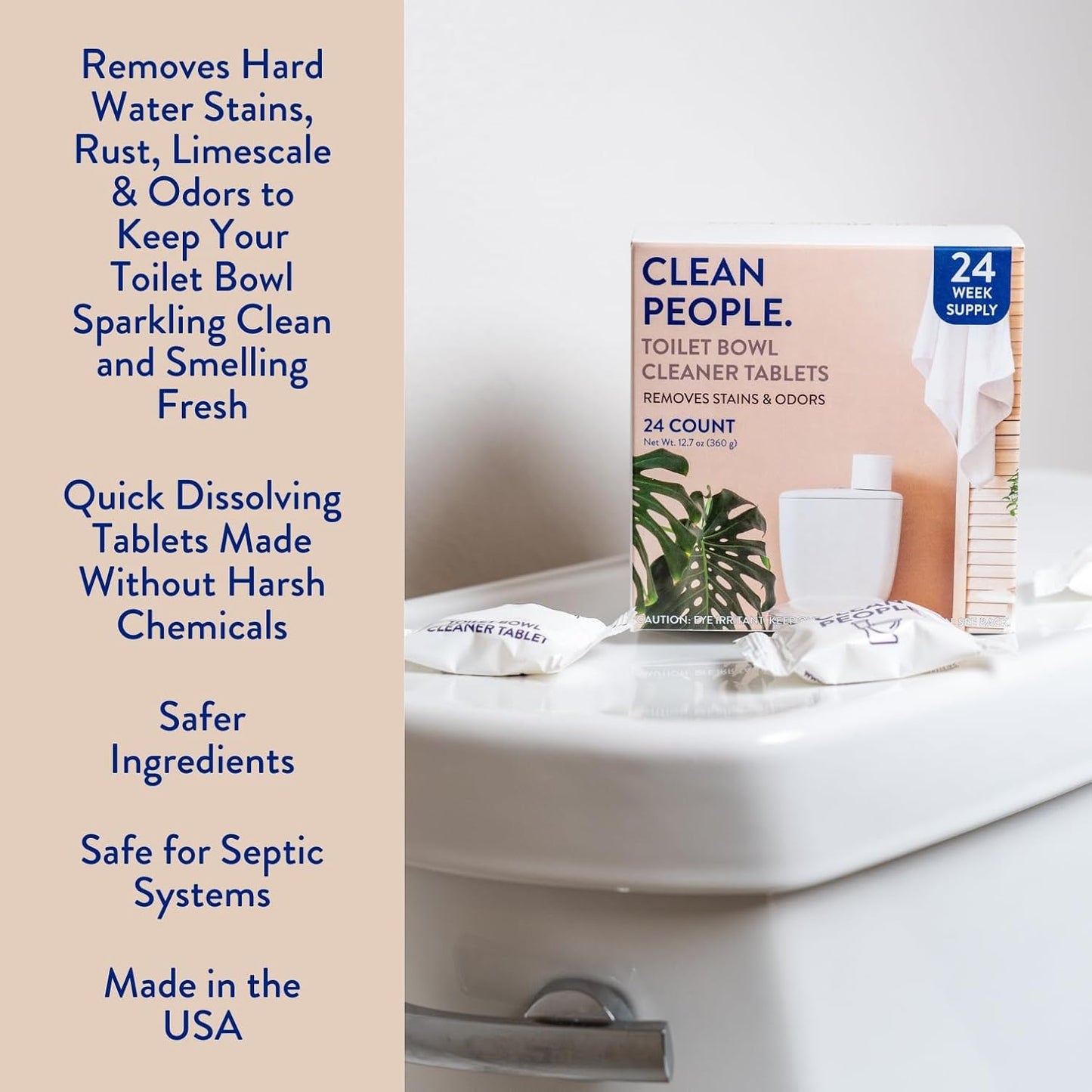 THE CLEAN PEOPLE Toilet Bowl Cleaner | Eco Friendly Toilet Bowl Cleaner Tablets for Removing Hard Water Stains, Rust, and Limescale Buildup (24 Count)