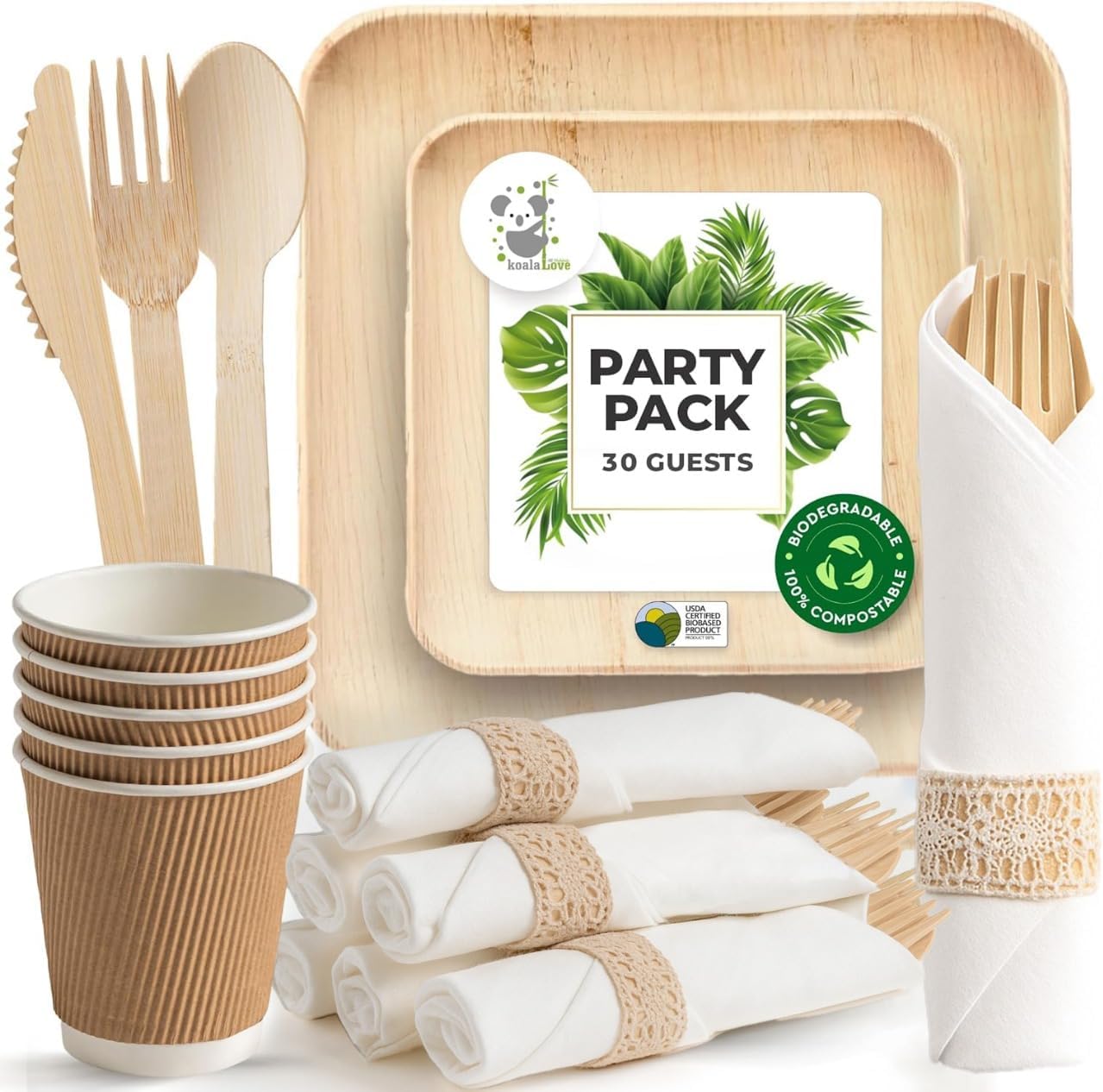 Palm Leaf Plate Bamboo Paper Plates Disposable 10 Inch & 7 Inch Bulk Party Pack Eco Compostable Biodegradable Wooden Plate Best Alternative to Plastic Paper Plates (50 Pc)