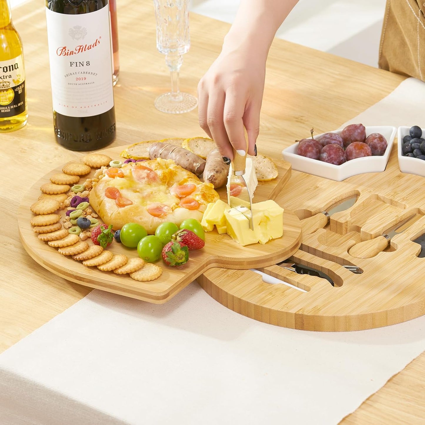 Charcuterie Boards, Bamboo Cheese Board Set with Knife Set & Bowls, Large Charcuterie Board, Oval Bamboo Cheese Boards Charcuterie Boards Gift Set for House Warming New Home Gifts