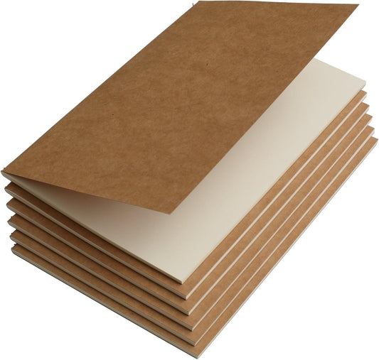 Travel Journal Set with 6 Notebook Journals for Travelers - Kraft Brown Soft Cover - 5.5” X 8.25” - 60 Blank Pages/ 30 Sheets