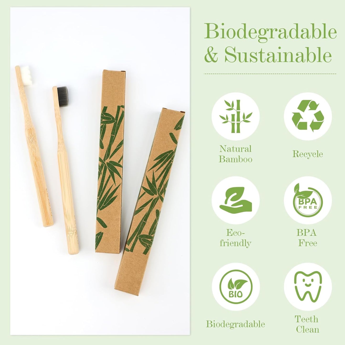 Bamboo Toothbrush, Biodegradable Toothbrushes Extra Soft Bristles, 20000 Soft Natural Bristle Toothbrush, Eco Friendly Toothbrushes for Sensitive Teeth Gum Recession - 4 Pack