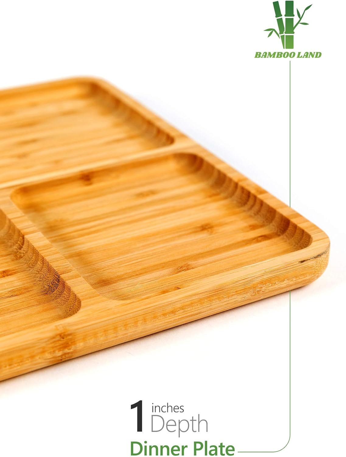 BAMBOO LAND - Bamboo 4-Section Divided Plate, Portion Control for Weight Loss Adults