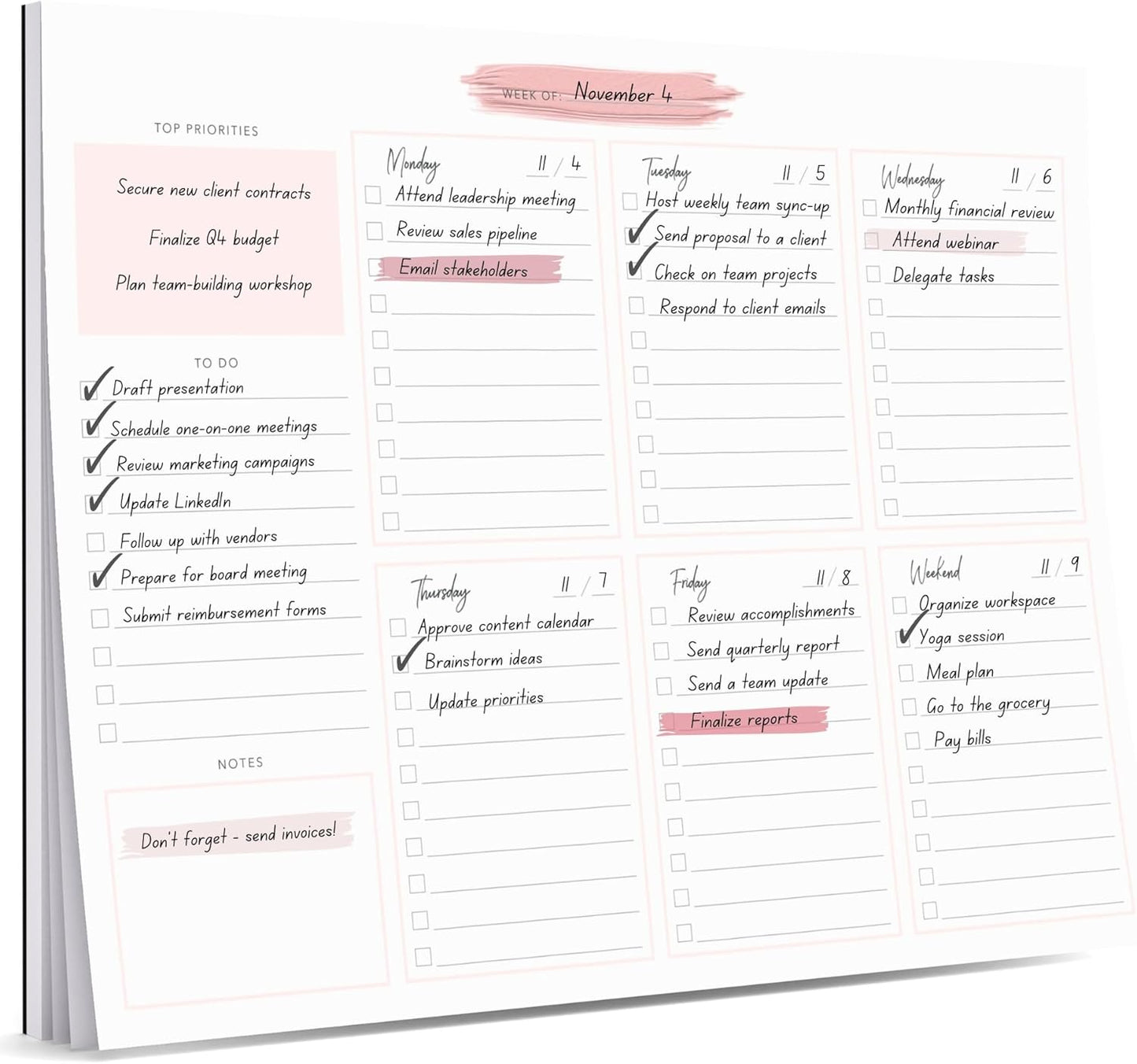 Weekly Planner Notepad Tear off – 52 Undated Weekly Sheets Daily to Do List Notepad, Habit Tracker, Academic Planner Notebook, Daily Work Planner- Full Year Productivity Planner Weekly to Do List Pad
