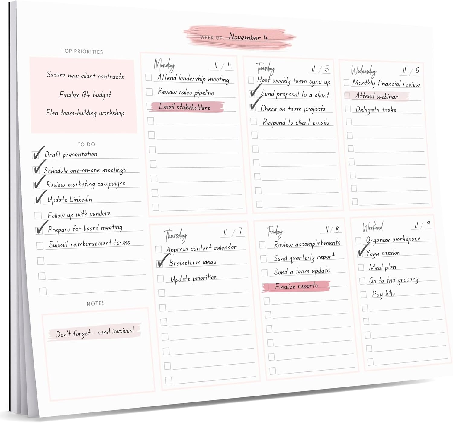 Weekly Planner Notepad Tear off – 52 Undated Weekly Sheets Daily to Do List Notepad, Habit Tracker, Academic Planner Notebook, Daily Work Planner- Full Year Productivity Planner Weekly to Do List Pad