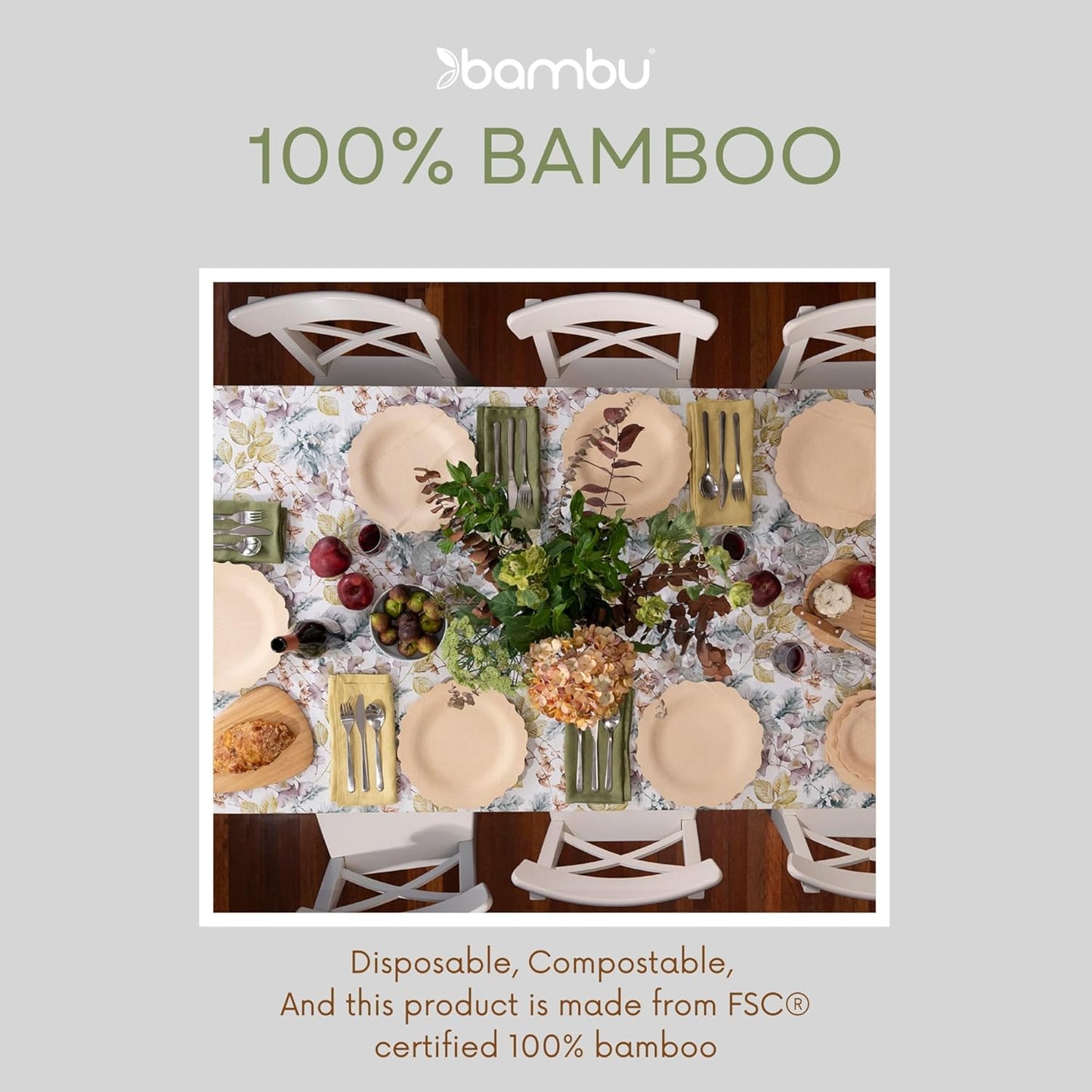 Bambu Pack of 25-11 Inch Disposable Bamboo Plates Fancy, Biodegradable Eco Friendly Products, Bamboo Disposable Plates for Party, Weddings, and Events, Great for Any Occasion, Compostable Plates