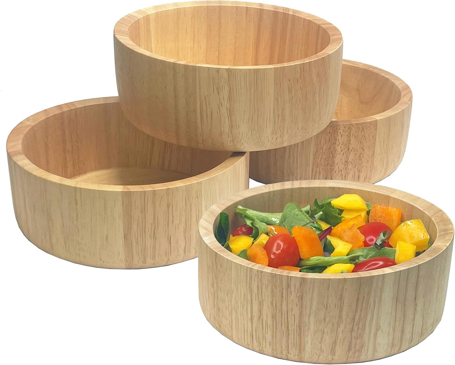 Woodard & Charles Set of 4 Acacia Wood Large Individual Salad Bowls, Snack Serving Bowls, 6 1/2" X 2 1/2"