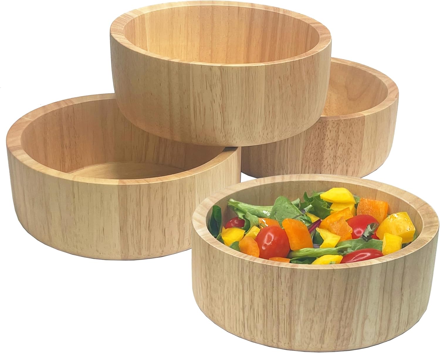 Woodard & Charles Set of 4 Acacia Wood Large Individual Salad Bowls, Snack Serving Bowls, 6 1/2" X 2 1/2"