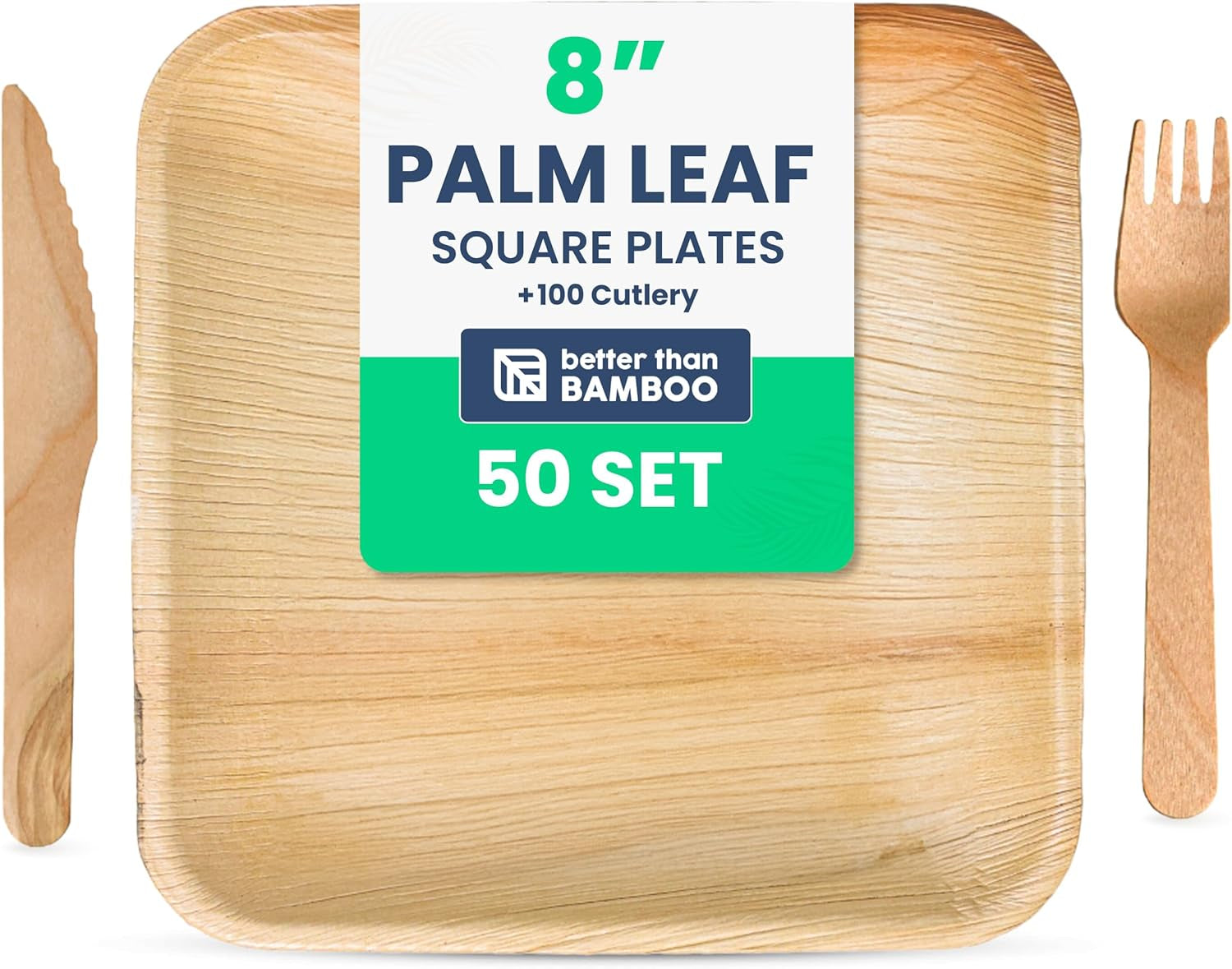 40 Disposable Plates (10 Inch) + 80 FREE Compostable Cutlery (40 Forks, 40 Knives) | Heavy Duty Party Plates | Biodegradable, Eco-Friendly, Alternative to Bamboo, Wood, Paper, Plastic