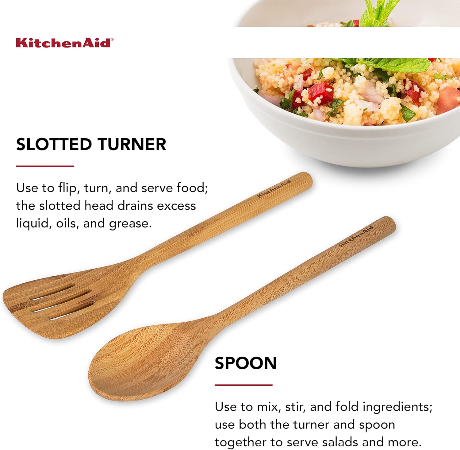 Kitchenaid Bamboo Turner and Spoon Set, 2-Piece