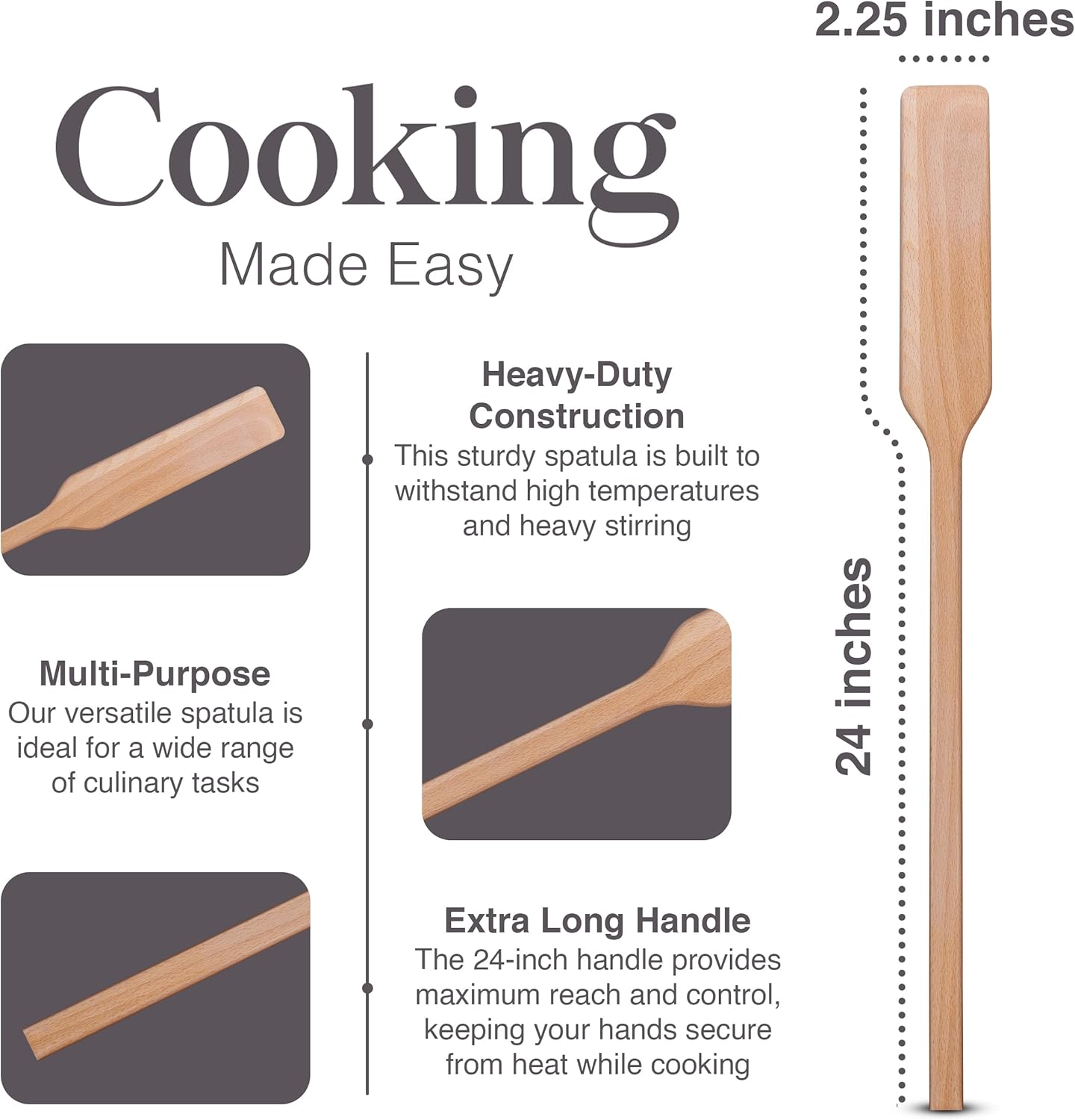 Flat Wooden Spatula for Cooking - 24" Long Wooden Stirring Paddle for Cooking, Mixing, Brewing in Big Stock Pots, Hand-Held Beech Wood Pot Stirrer Wooden Spoon for Kitchen
